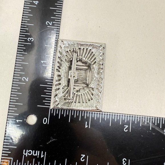 Art Deco Style Brooch Rhinestone Black Square Gem Silver Tone Filigree - Picture 10 of 10